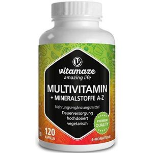 Multivitaminen - 120 Vegetarische Capsules - A-Z Vitaminen en Mineralen - Voor 4 Maanden