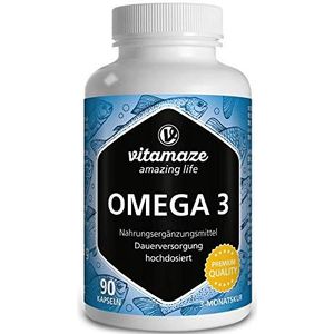 Omega 3 Capsules, 1000 mg Hoge Dosis Zuivere Visolie met 400 mg (40%) EPA & 300 mg (30%) DHA per Softgel Capsule. 90 Capsules voor 3 Maanden, Supplement zonder Additieven, Made in Germany