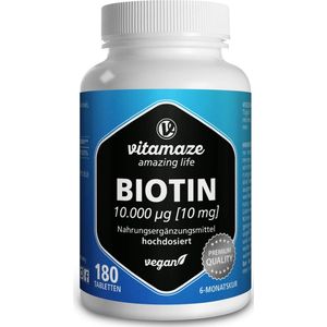 Biotine - 10000 mcg - Voedingssupplement - 180 Tabletten - Veganistisch