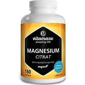 Vitamaze - Magnesium Citraat - Capsules - 180 Capsules - Veganistisch - Hoge Dosering