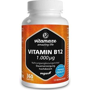 Vitamine B12 - 1000 mcg - Methylcobalamin - 360 Veganistische Tabletten - Hoge Dosis