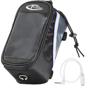 tectake® Frametas voor fiets - Voor o.a. smartphone e.d. - 20,5 x 10 x 10,5 cm - Waterafstotend - Incl. audioverlengsnoer - Zwart/blauw