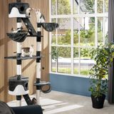 tectake® Kratzbaum, 243 bis 260 cm, mit 2 Katzenhäusern, inklusive 2 Treppen, 2 Spielbällen, Deckenspanner und Kippschutz