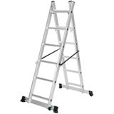 tectake® Steiger - 4-in-1 Ladder, Mobiele Multifunctionele Ladder met Werkplatform, Stelling, Aluminium Rolsteiger, Huishoudladder, Draagvermogen tot 150 kg - Zilver