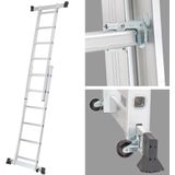 tectake® Steiger - 4-in-1 Ladder, Mobiele Multifunctionele Ladder met Werkplatform, Stelling, Aluminium Rolsteiger, Huishoudladder, Draagvermogen tot 150 kg - Zilver