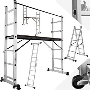 tectake® - 401668 Multifunctionele ladder - Steiger stelling - Werkhoogte 1m