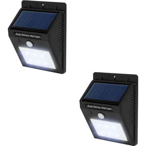 2 x LED Solar tuinverlichting wandlamp bewegingsdetector - zwart