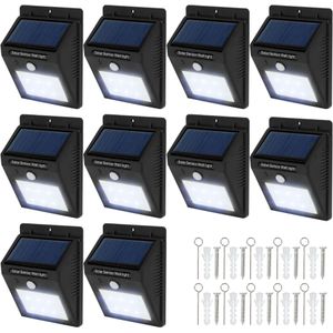 10 x LED Solar tuinverlichting wandlamp bewegingsdetector - zwart