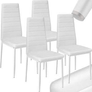 tectake® Set van eetkamerstoelen - Kunstleren stoelen met hoge rugleuning - Minimalistische, elegante stoel - Gering gewicht en eenvoudige montage - Afmetingen (LxBxH) 45 x 48 x 98,5 cm - Belastbaar tot 150 kg - Set van 4 - Wit