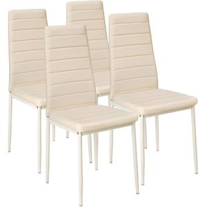 tectake® Set van eetkamerstoelen - Kunstleren stoelen met hoge rugleuning - Minimalistische, elegante stoel - Afmetingen 41x45x98,5cm - Belastbaar tot 150 kg - Set van 4 - Beige