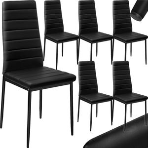 tectake® Eetkamerstoelen - Kunstleren stoelen met hoge rugleuning - Set van 6 - Belastbaar tot 150kg - Afmetingen 41x 45x98,5 cm - Moderne stoelen zonder armleuning, metalen frame - Zwart