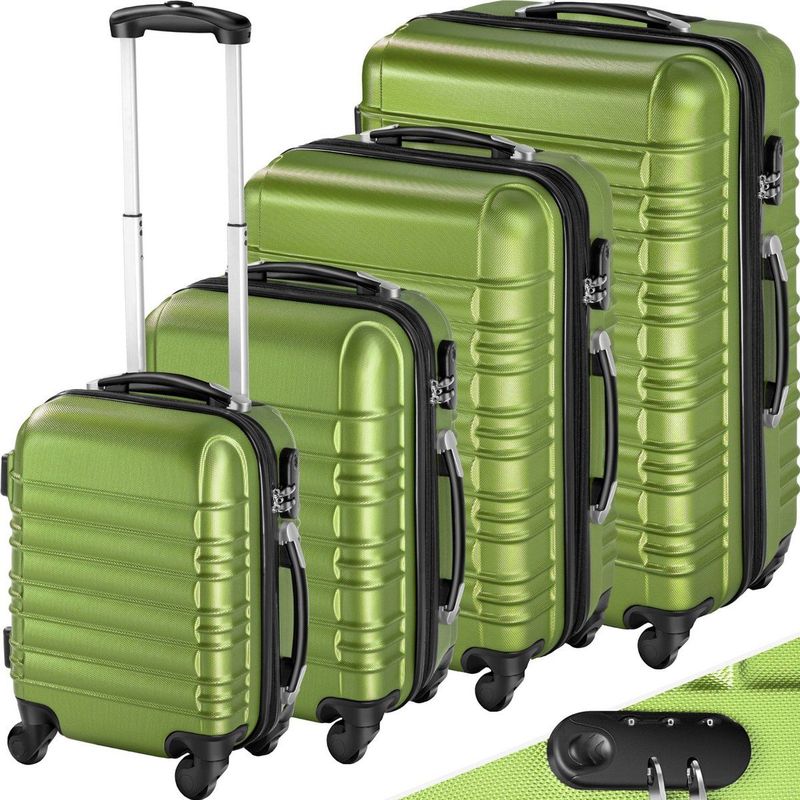tectake® Hartschalenkoffer-Set, 4-teilig, aus robustem ABS-Kunststoff, 360° drehbare, abnehmbare Rollen, TSA-Zahlenschloss