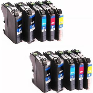 Set 10x ABC huismerk inkt cartridge geschikt voor Brother LC-121 LC-123XL voor DCP-J132W DCP-J152W DCP-J152WR DCP-J172W DCP-J4110DW DCP-J4110W DCP-J552DW DCP-J752DW MFC-J245 MFC-J285DW MFC-J4310DW