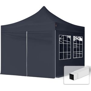 3x3m easy up partytent vouwtent - 4 zijwanden (met kerkvensters) paviljoen stalen frame zwart