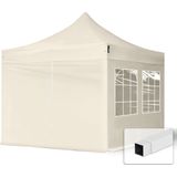 3x3m easy up partytent vouwtent – 4 zijwanden (met kerkvensters) paviljoen stalen frame crème