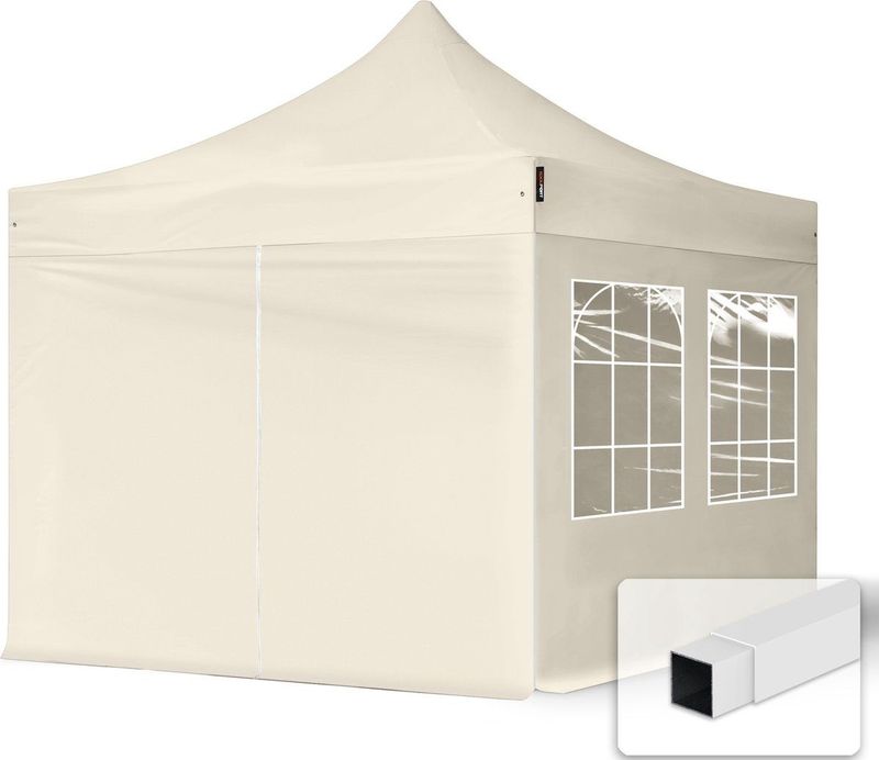 3x3m easy up partytent vouwtent – 4 zijwanden (met kerkvensters) paviljoen stalen frame crème