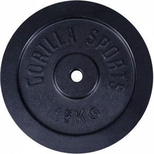 Gorilla Sports Gewichtsschijf Zwart - Halterschijf - 15 kg - Gietijzer - 31 mm