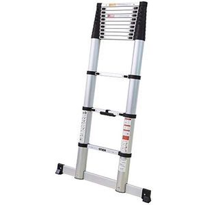 STIER Telescopische ladder, premium 3,2 m, 11 sporten, staande ladder, vouwladder, uittrekbare ladder, hoogwaardig aluminium, 150 kg belastbaarheid, multifunctionele ladder, antislip robuust