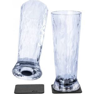 Silwy® Magnetische kunststof glazen met high-tech nano-metalen gelpads - anti-slip campingglazen, accessoires voor boten en jachten (bier// 0,5 liter // set van 2)