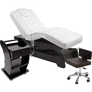 950208a elektrische massage/wellnesscabine ligstoel + werkstoel + bijzettafel (zwart/wit)