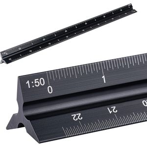 WINTEX - Driehoekige Metalen Schaalliniaal - 30cm - Aluminium - Met Etui