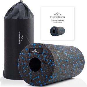 EVEREST FITNESS Fasciarol wervelkolom 30 cm medium hard in zwart/blauw incl. boekje - professionele fasciarol voor rug - foam roller - massage roller - fitness rol - yoga massageroller
