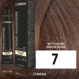 FemMas Haarverf, middenblond 7, professionele crème, haarkleur in blond met verzorgende arganolie, keratine en ceramiden, als permanente haarkleuring of tint, 100 ml