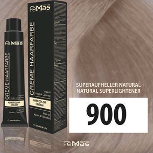 FemMas Haarverf, superbleekmiddel, Natural 900, professionele crème haarverf voor het lichter maken van maximaal 5 tinten, duurzame haarkleuring voor stralende, duurzame kleurresultaten, 100 ml
