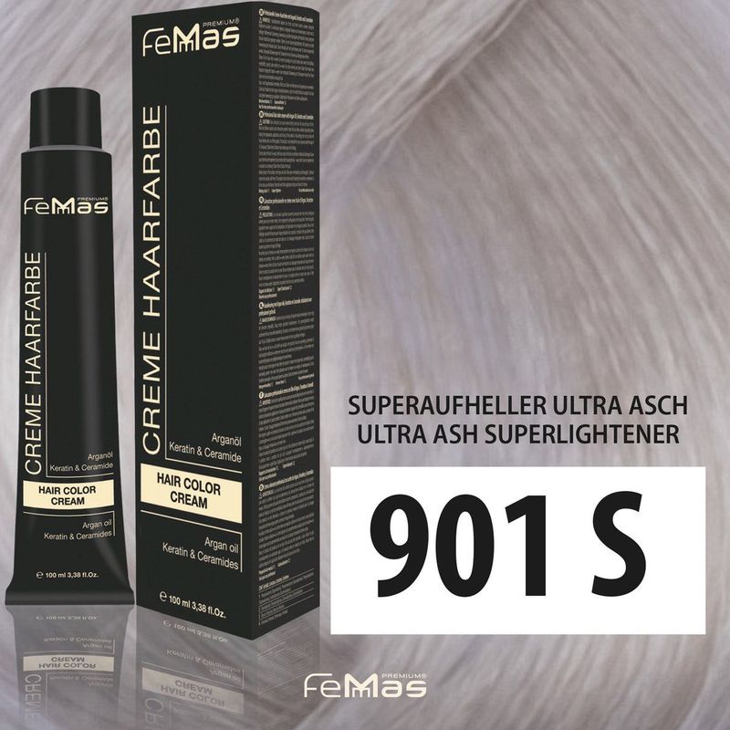 FemMas Haarverf, superbleekmiddel, ultra as 901 S, professionele crème haarverf voor het lichter maken van maximaal 5 tinten, duurzame haarkleuring voor stralende, duurzame kleurresultaten, 100 ml