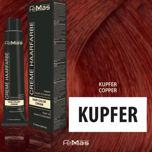 FemMas Pure & Mix koper, professionele crème haarverf met arganolie, keratine en ceramiden, als duurzame haarkleuring of tint voor stralende, duurzame kleurresultaten, 100 ml