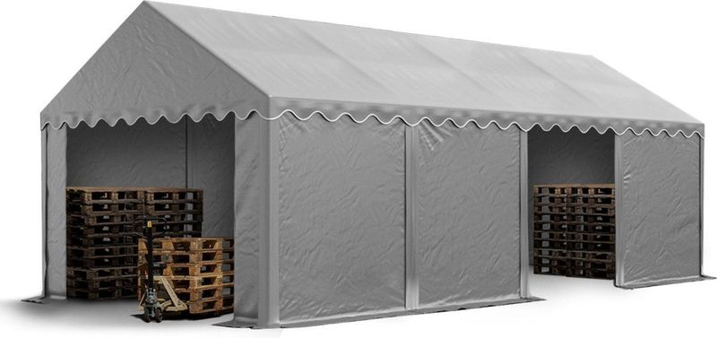 TOOLPORT Opslagtent 4x8 m beschutting met PVC zeil 700 N waterdicht grijs