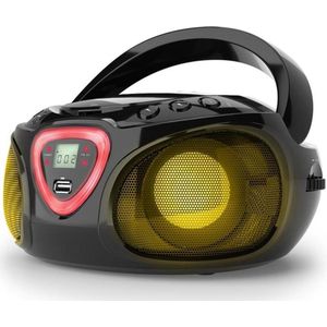 auna Roadie - CD-radio, stereo, boombox, USB, MP3, FM-radiotuner, Bluetooth 2.1, LED-verlichting, 2 x 1,5 W RMS-voeding, netvoeding en batterijvoeding, zwart