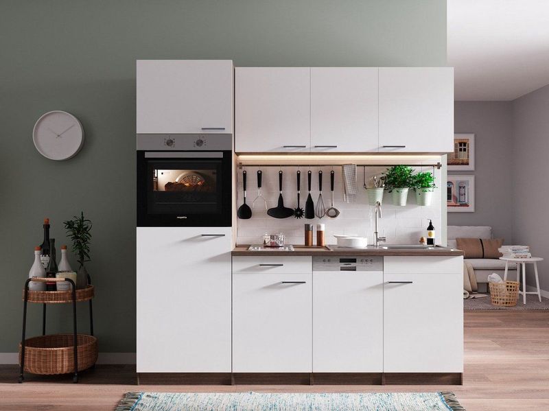 Respekta Küchenzeile KB205EYWC 205 cm Weiß-Eiche York Nachbildung