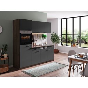 Goedkope keuken 205  cm - complete keuken met apparatuur Oliver  - Donker eiken/Grijs  - keramische kookplaat - vaatwasser  - oven  - spoelbak