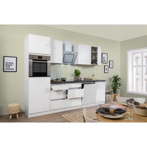 Goedkope keuken 280 cm - complete keuken met apparatuur Lorena - Wit/Wit - soft close - inductie kookplaat - vaatwasser - afzuigkap - oven - spoelbak