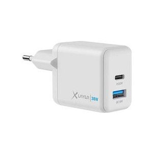 XLayer - Wandlader / Oplader - Dual Powercharger 38W USB-C PD - Adapter / Oplader Geschikt Voor Apple Iphone & Samsung - Wit