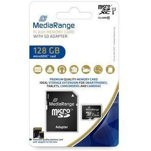 MediaRange MR945 Micro SDXC 128G UHS-1 Klasse 10 geheugenkaart met blauwe adapter