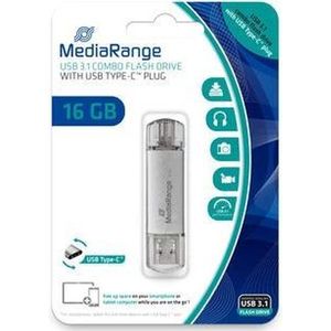 MediaRange - USB-stick 16 GB - Zilver - Type-C en USB-A