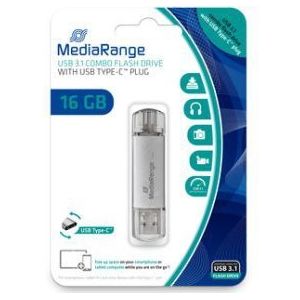 MediaRange MR935 USB Flash Drive 16 GB Zilver Combo USB 3.1 + Typ C