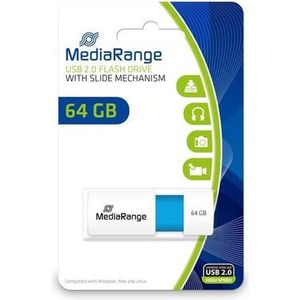 MediaRange | USB stick | 64 GB | USB 2.0 | Slider | Wit - Licht Blauw