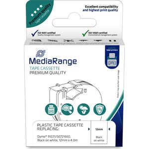 MediaRange alternatief voor LetraTag Plastic tape 12mm zwart/wit (91201/91221)