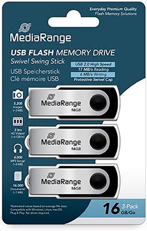 MediaRange USB Flash Drive 16GB 3-Pack