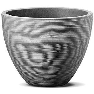 Spetebo Blumentopf Rillen Blumenkübel M rund 39 x 31 cm grau (Stück, 1 St., Blumenkübel rund), Großer runder Pflanztopf aus Kunststoff