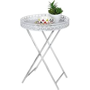 Spetebo Shabby Chic Bijzettafel met dienblad - antieke salontafel - metalen bloemen tafel wit
