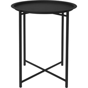 Metalen bijzettafel, inklapbaar, 48 x 41 cm, zwart, salontafel met afneembaar dienblad, sofatafel, decoratieve bloementafel, opvouwbaar