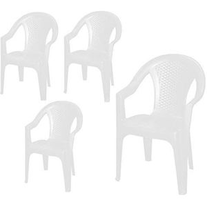 Stapelbare tuinstoel in wit - monoblok in rotan look van kunststof - stapelstoel kunststof stoel (4 stuks - wit)