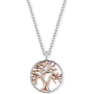 Ketting - Levensboomhanger - Gerhodineerd 925 Sterling Zilver - Lengte 40 cm - Hanger met Roségoud Verguld