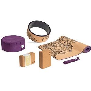 Grote Yoga Kurkenset (6 stuks) van C4B incl. Yogamat, 2 Yogablokken, Yogariem, Yogawiel en Yogakussen, Handige Yogaset voor Beginners en Gevorderde Yogamensen