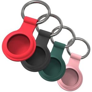 JT Berlin Sleutelhanger voor de Apple AirTags 4-pack [AirTags hanger van siliconen, weer- en alledaagse bestendig, hoogwaardige sleutelring] zwart/rood/groen/roze