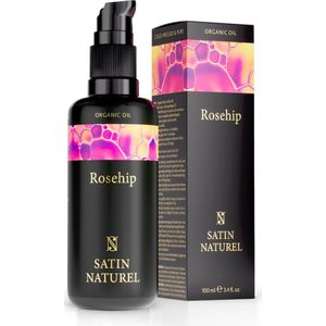 SatinNaturel BIOLOGISCHE rozenbottelolie, veganistisch en koudgeperst - Glazen fles van 100 ml - Pure wilde rozenolie rijk aan vitamine A, E, omega 3,6,9 voor zachte huid, gezicht, gezond haar en nagels - Satin Naturel Natural Cosmetics